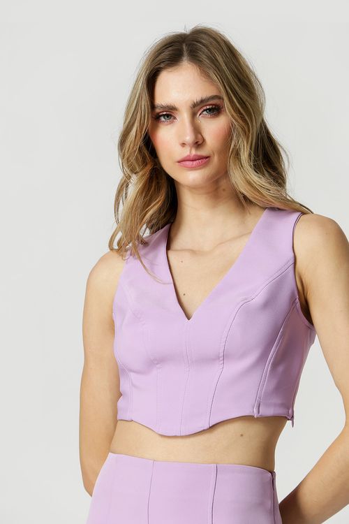 Top Cropped De Alfaiataria - Lilas Claro