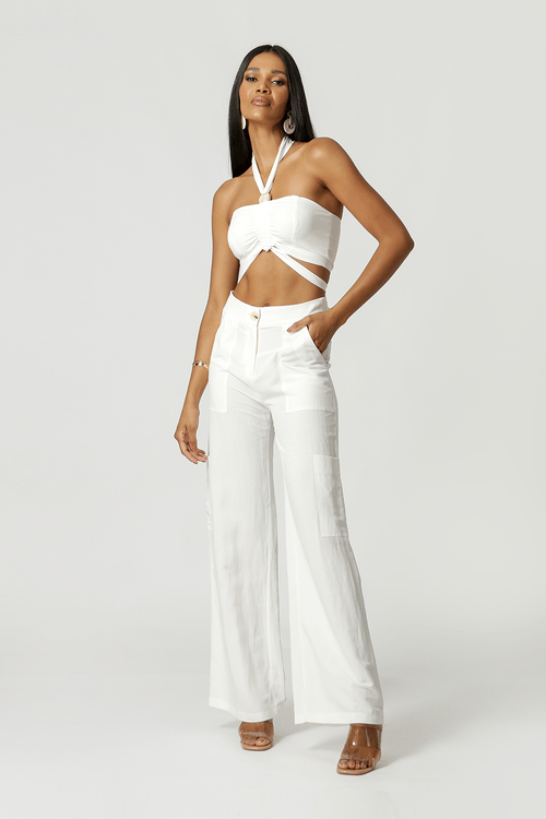 Calça Pantalona Com Bolsos - Off White