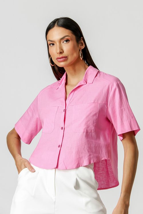 Camisa Cropped Bolso - Pink Claro