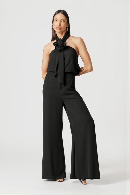 Blusa Com Detalhe Aplique De Flor - Preto
