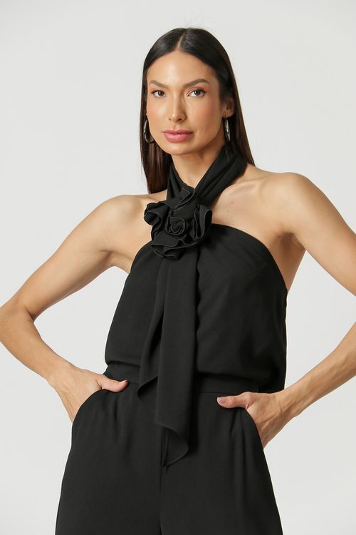 Blusa Com Detalhe Aplique De Flor - Preto