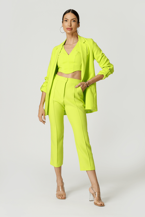 Calça Pantacourt Alfaiataria - Amarelo Neon