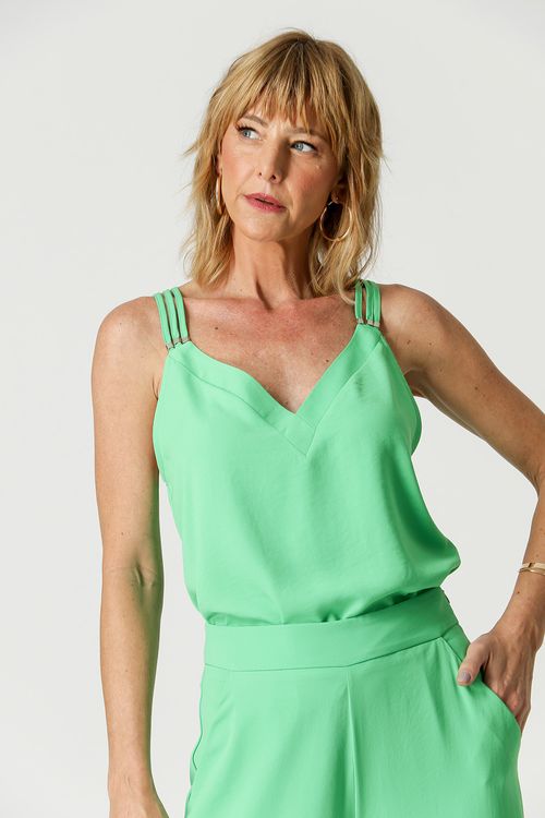 Blusa De Alça E Decote V - Verde 1