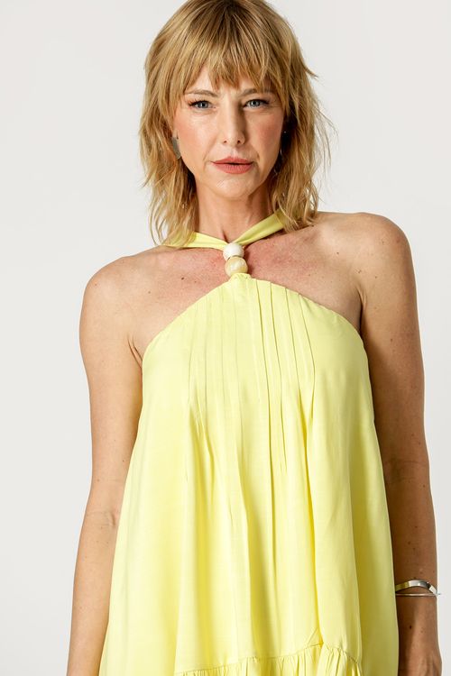 Vestido Amplo Com Pregas - Pistache