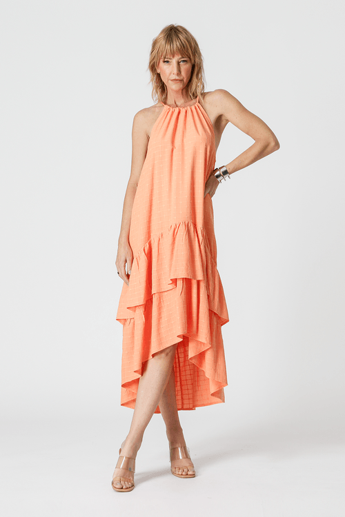 Vestido Com Babados - Salmao