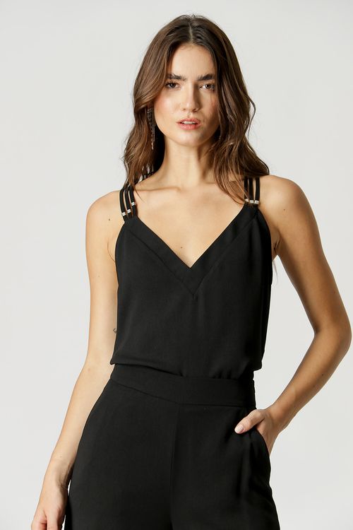 Blusa De Alça E Decote V - Preto