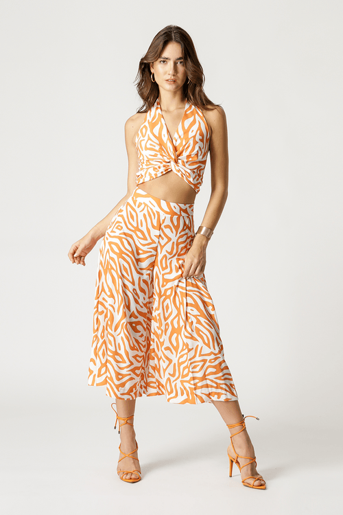 Calça Pantacourt Estampada - Laranja 3070