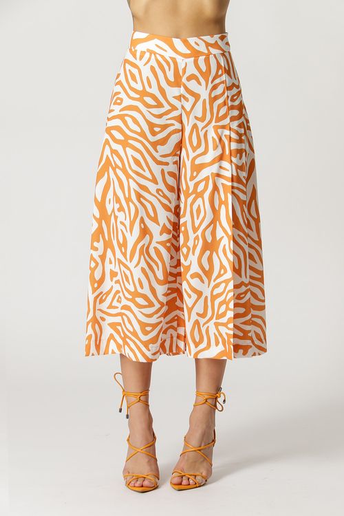 Calça Pantacourt Estampada - Laranja 3070