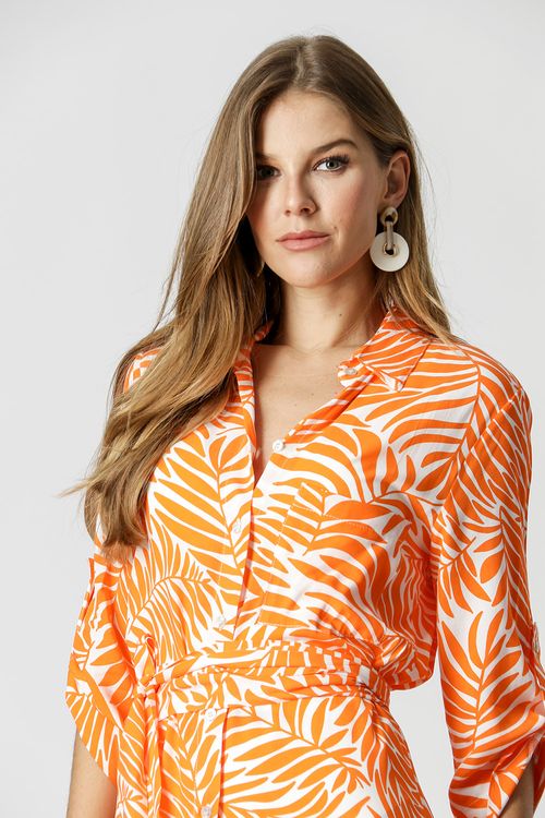 Chemise Com Faixa Na Cintura - Tangerina 90137