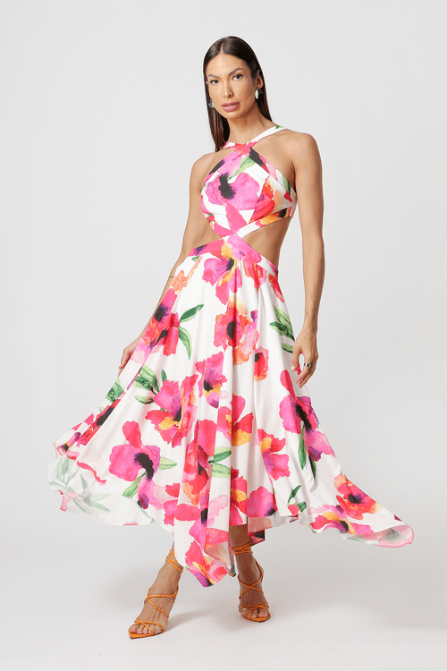 Vestido Com Barra Assimétrica - Melancia 1210