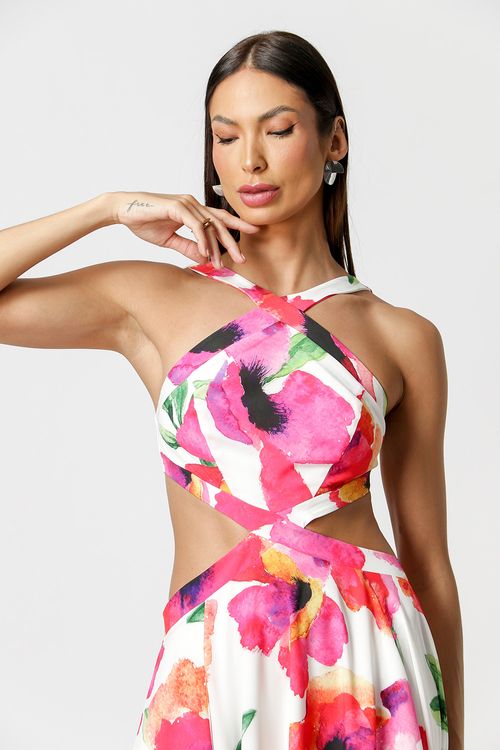 Vestido Com Barra Assimétrica - Melancia 1210