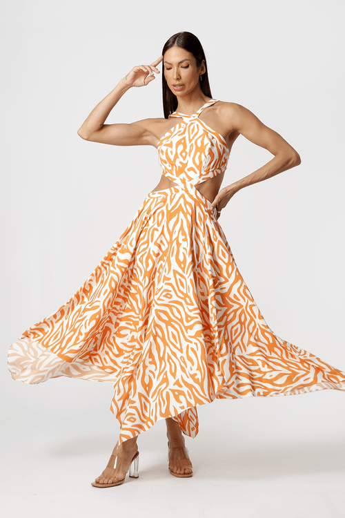 Vestido Com Barra Assimétrica - Laranja 3070