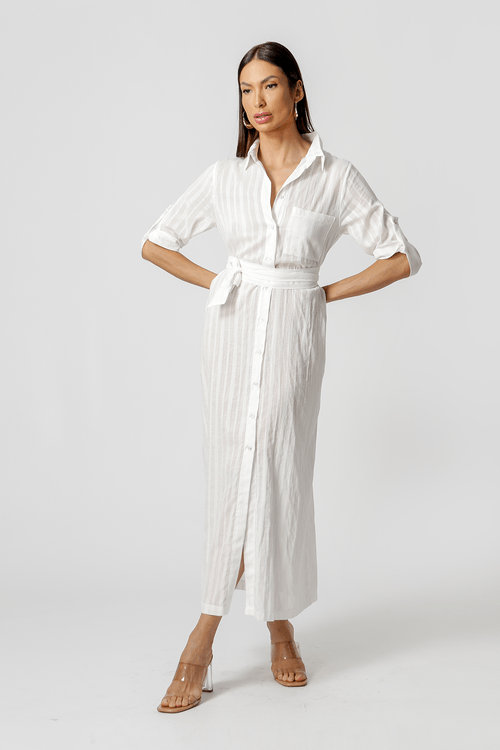Chemise Com Faixa Na Cintura - Off White