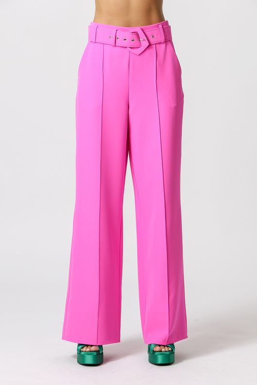 Calça Pantalona Em Alfaiataria - Pink Neon