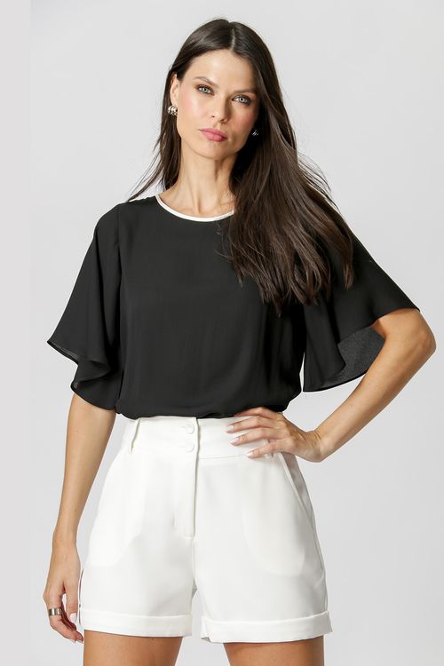 Blusa Com Mangas Amplas - Preto