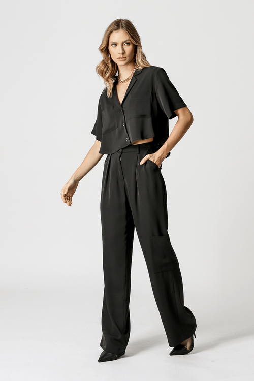 Calça Reta Com Bolsos - Preto