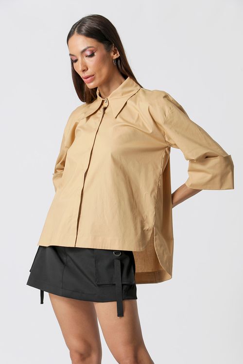 Camisa 3/4 Com Punho Largo - Bege Esc