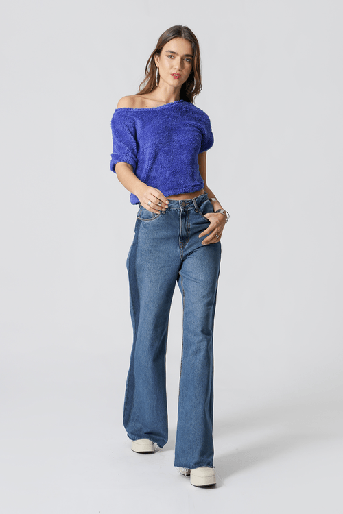 Blusa Cropped Floc - Azul Klein