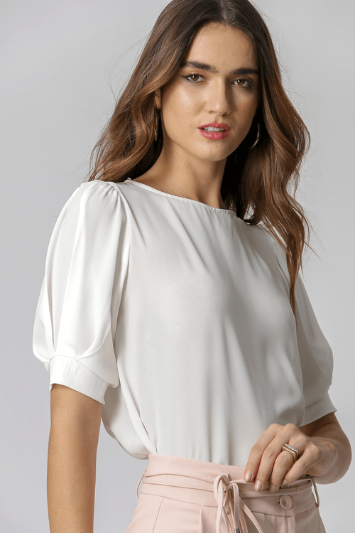 Blusa Manga Bufante E Com Pregas - Off White