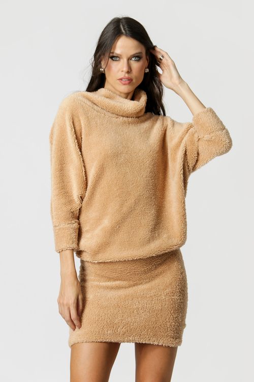 Vestido Com Manga Morcego - Areia