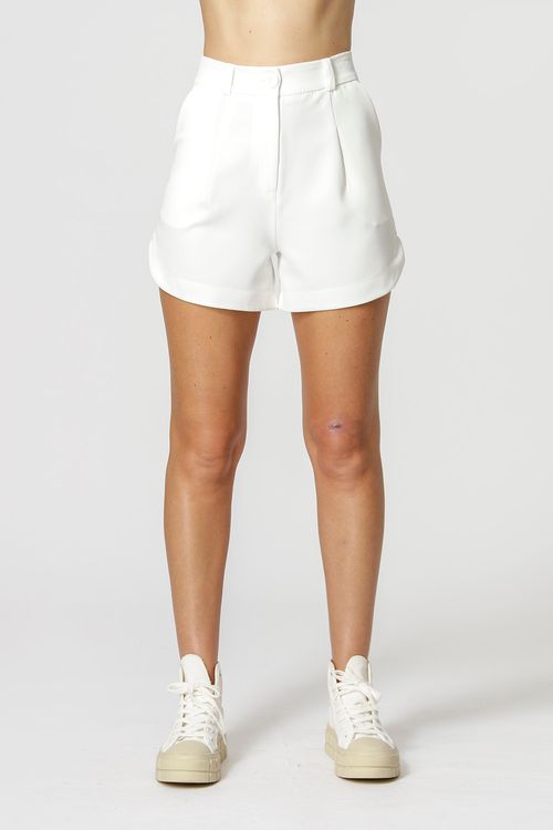 Shorts Alfaiataria Com Barra Arredondada - Off White