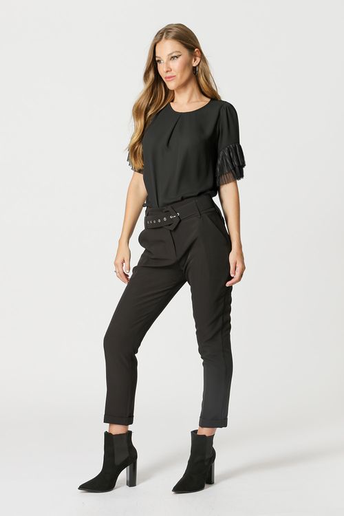 Blusa Manga Sino Camadas - Preto
