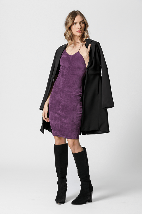 Vestido Com Decote V - Roxo Escuro