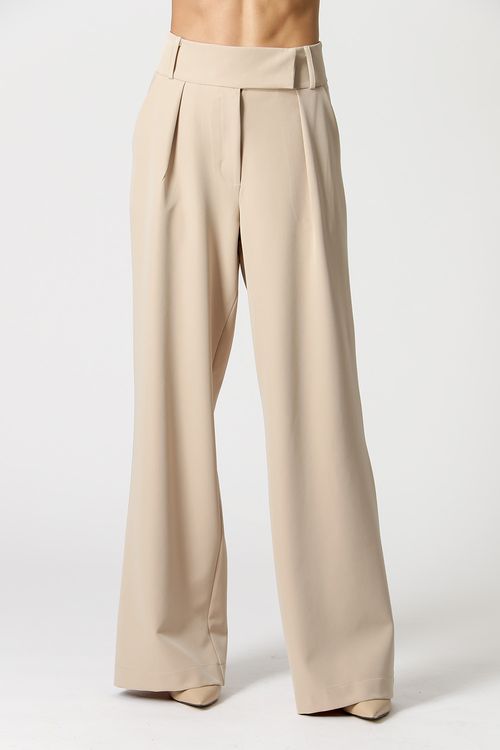 Calça Pantalona Cós Minimalista - Areia
