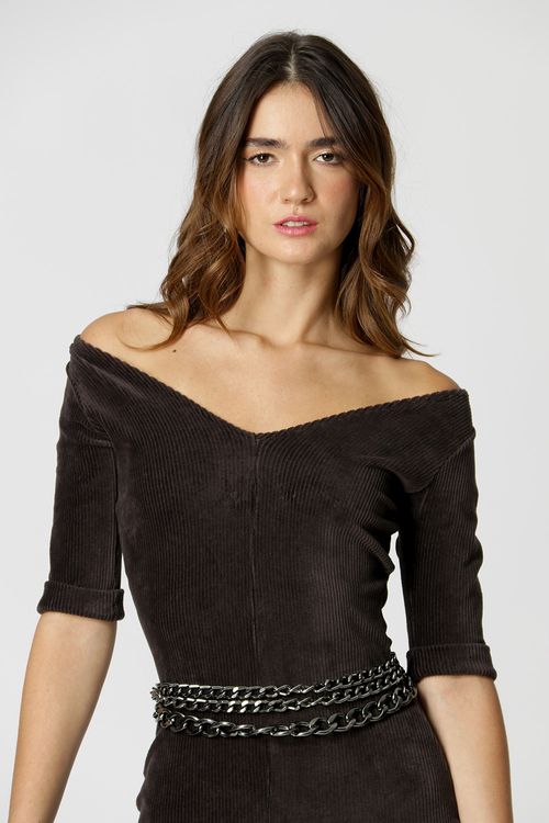 Vestido Com Decote V - Fumaca