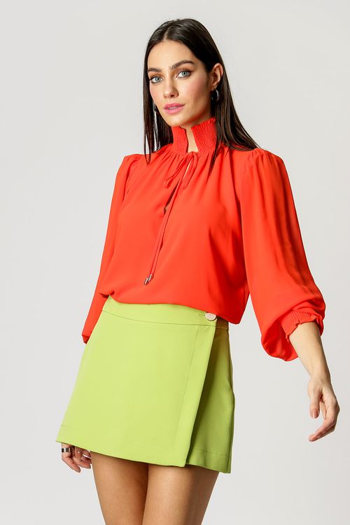 Blusa Manga Longa Bufante - Coral