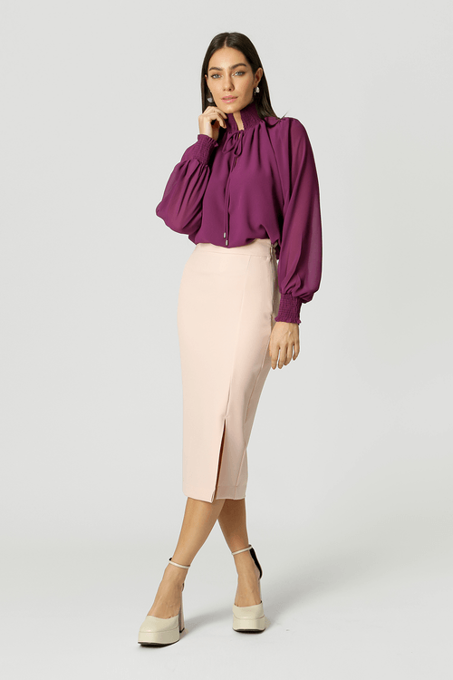 Saia Midi Com Fenda - Nude