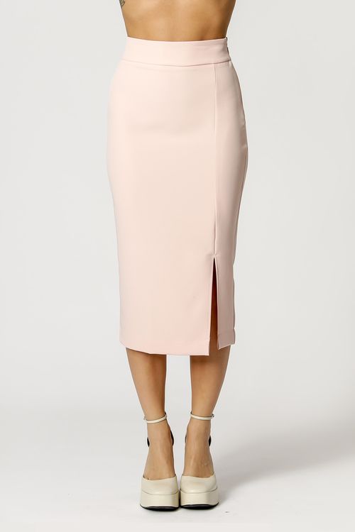 Saia Midi Com Fenda - Nude