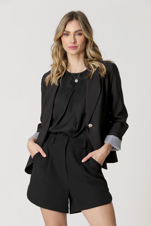 Blazer Básico Com Shape Clássico - Preto