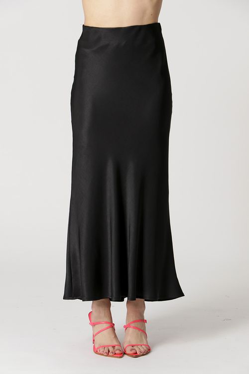 Saia De Cetim Slim Midi - Preto