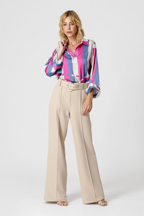 Camisa De Cetim Estampada - Pink 7179