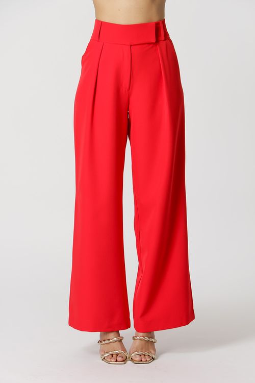 Calça Pantalona Com Elástico - Vermelho
