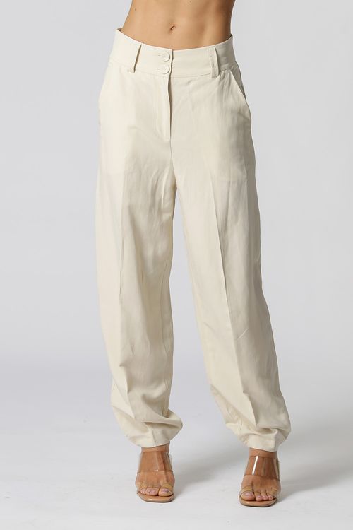 Calça Balloon Em Linho - Bege