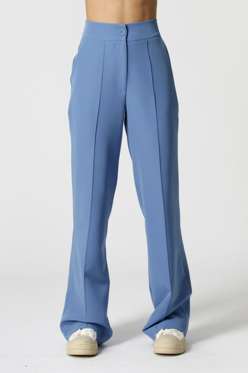 Calça Pantalona Com Vinco - Azul Claro