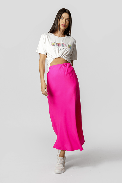 Saia De Cetim Slim Midi - Pink 1