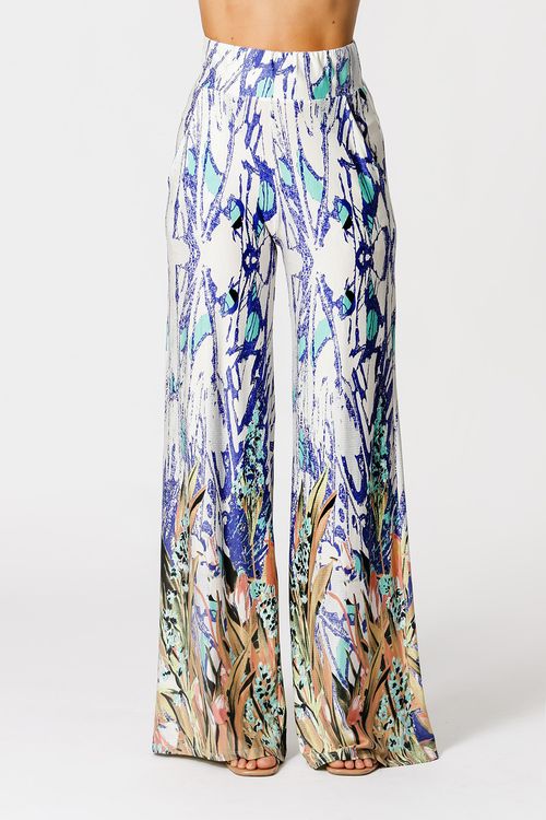 Calça Pantalona Estampada - Aqua 84673