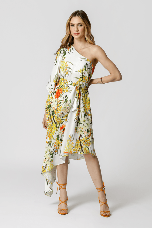 Vestido Assimétrico Estampado - Amarelo 1215