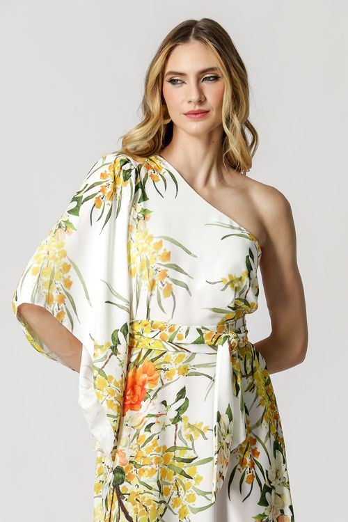 Vestido Assimétrico Estampado - Amarelo 1215