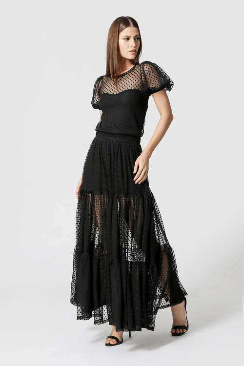 Vestido Médio De Tule - Preto