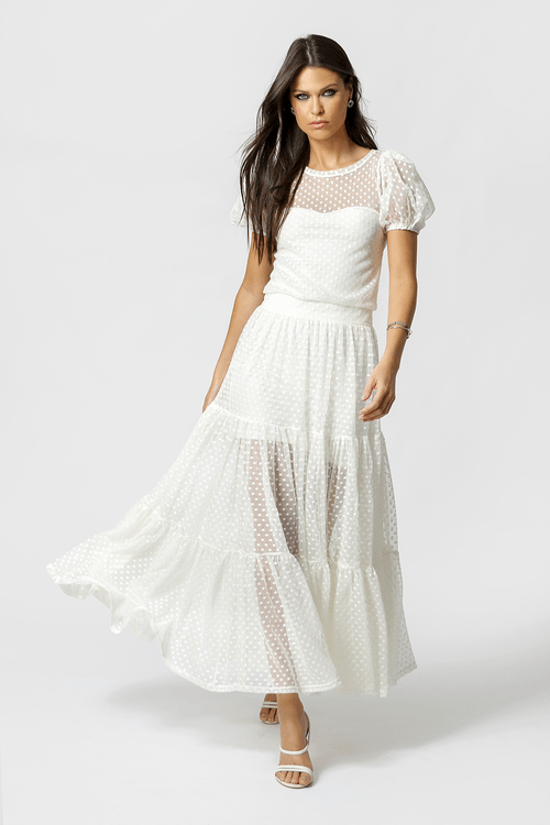 Vestido Médio De Tule - Off White