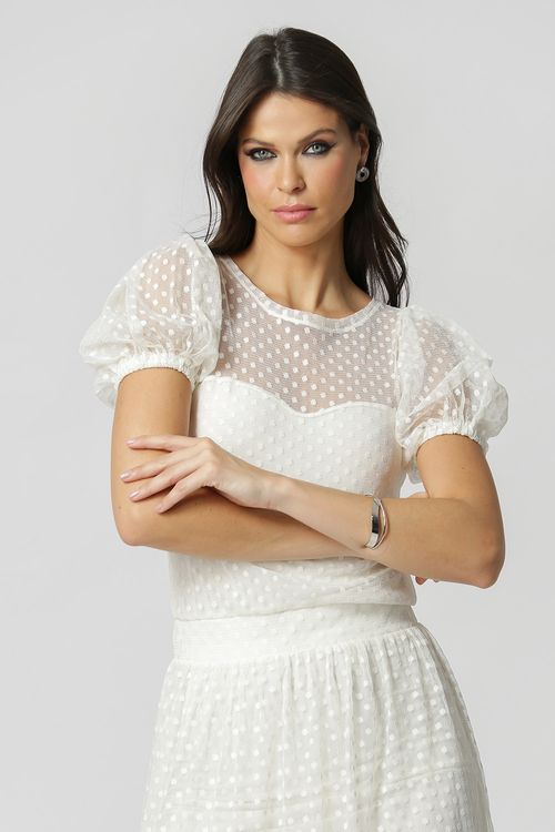 Vestido Médio De Tule - Off White