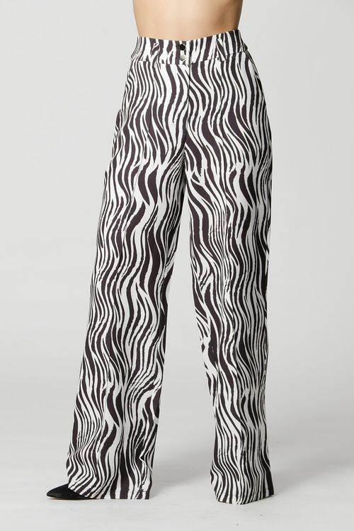Calça Pantalona Estampada - Preto 2083