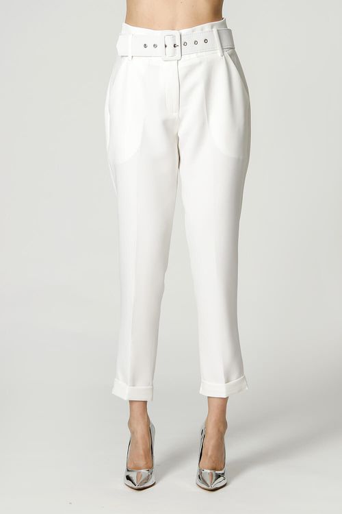 Calça Alfaiataria com Cinto - Off White