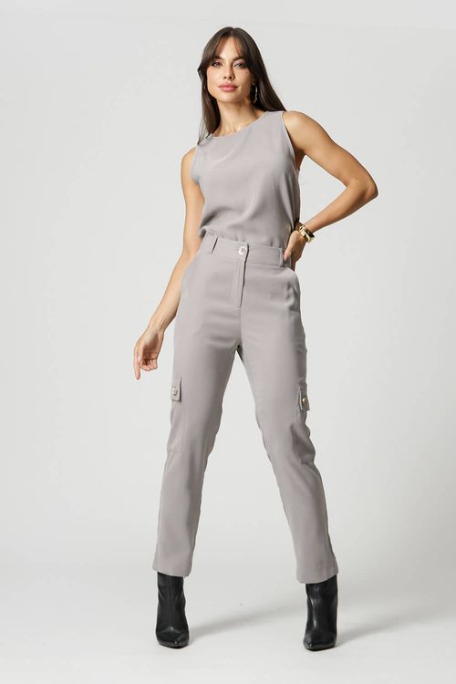 Blusa Sem Manga Tencel - Cinza