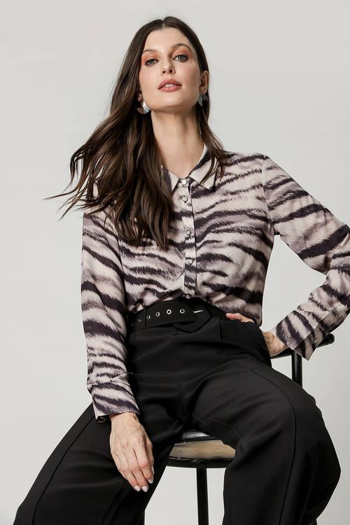 Camisa Clássica Estampada - Areia 2090