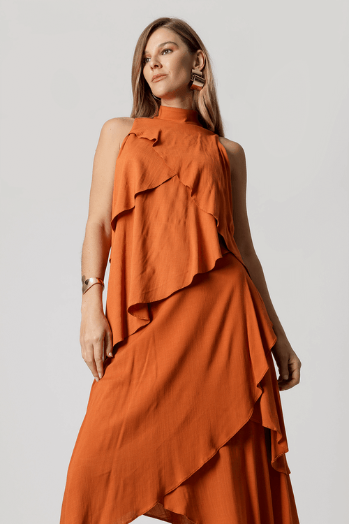 Blusa Assimétrica Sem Manga - Telha